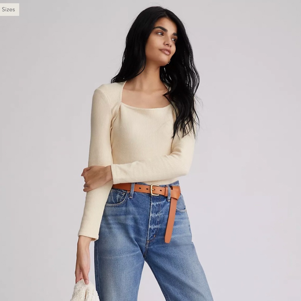 Anthropologie Women’s Ivory Ribbed Knit Top Sweater - Picture 2 of 15